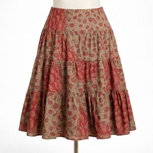 Vintage Y2K Fairy Grunge Skirt Red Brown Floral Paisley L Boho Granola Indie